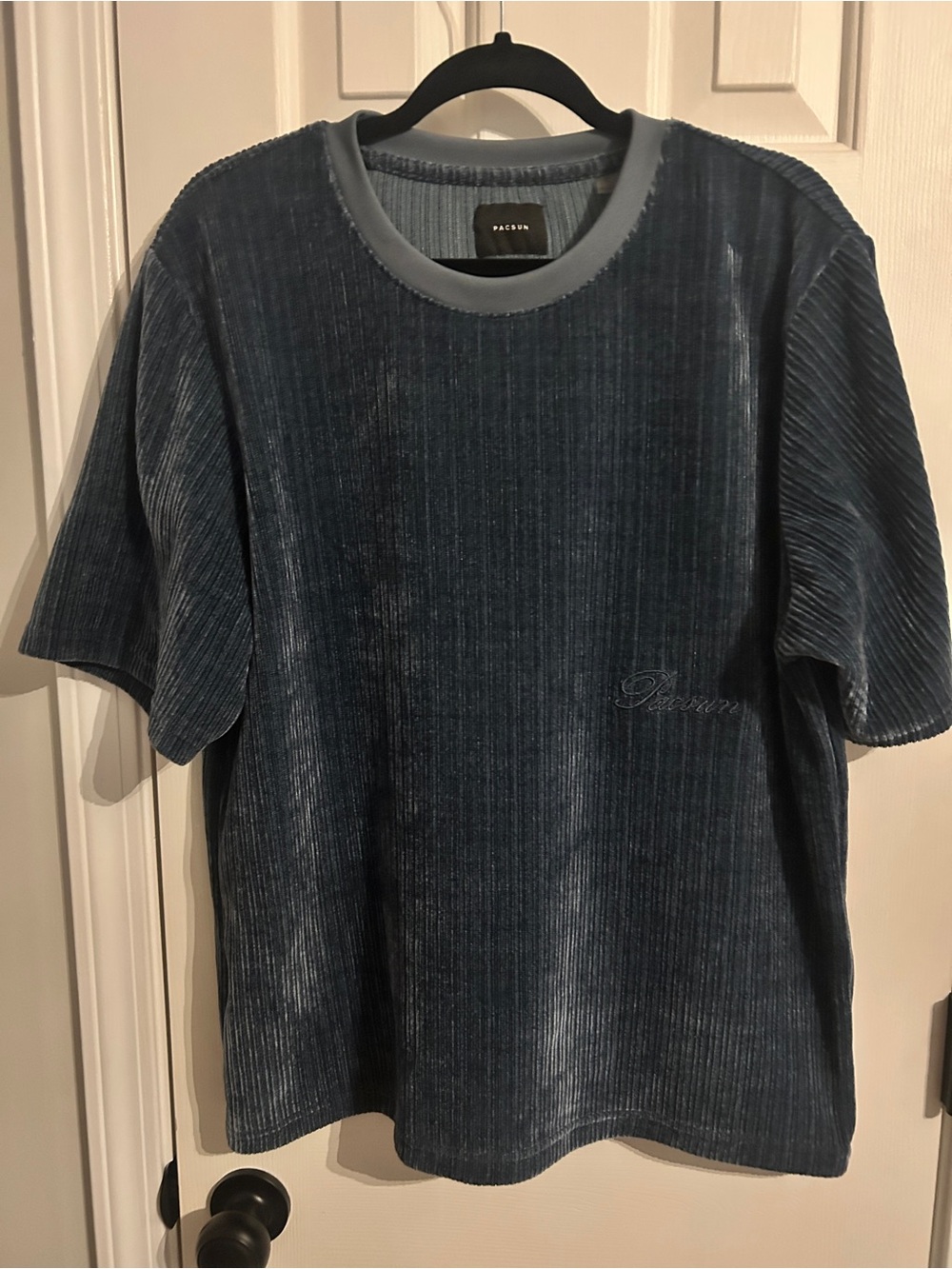 PacSun Men's Ribbed Velvet Short Sleeve Tee - Slate Blue